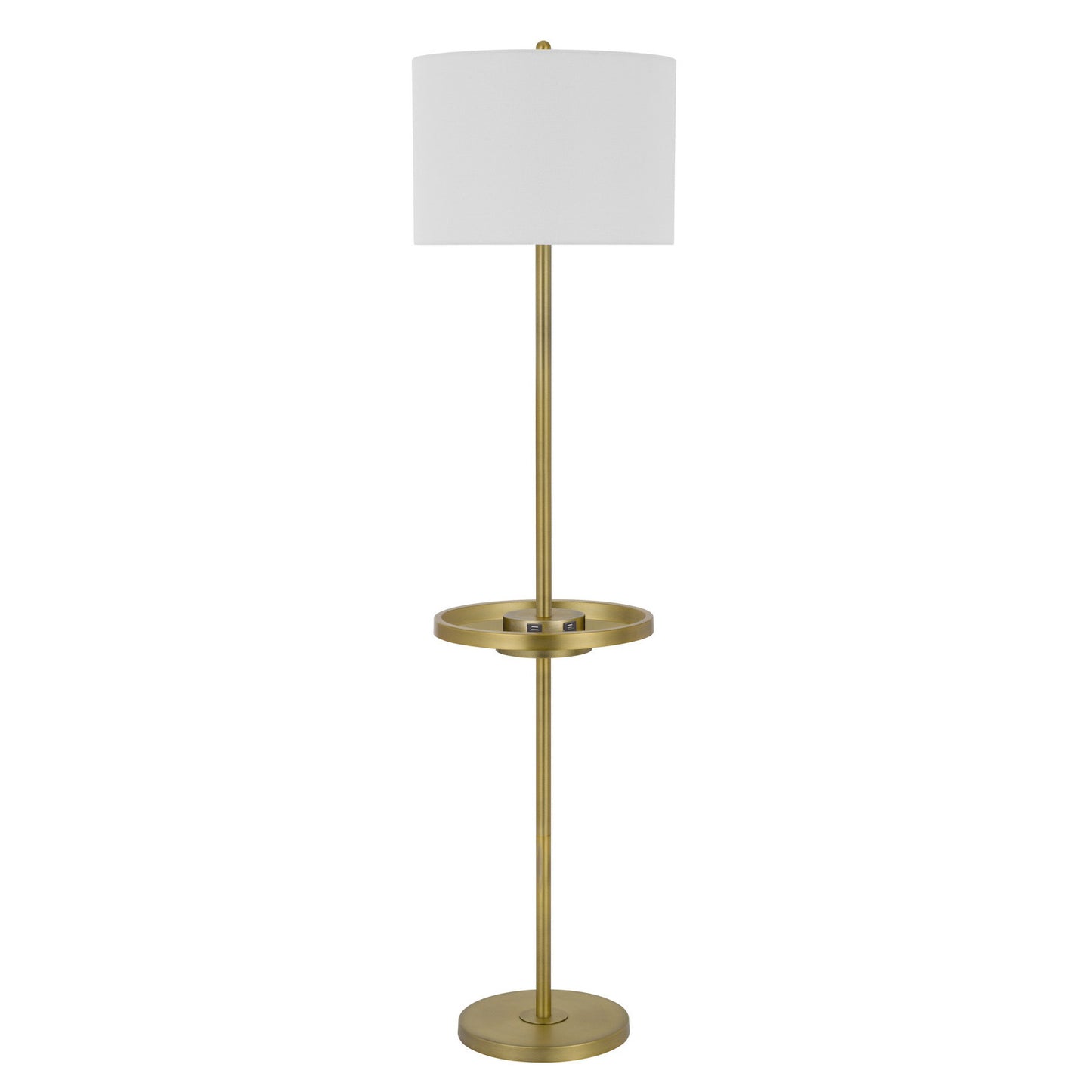 62" Nickel Tray Table Floor Lamp With White Drum Shade