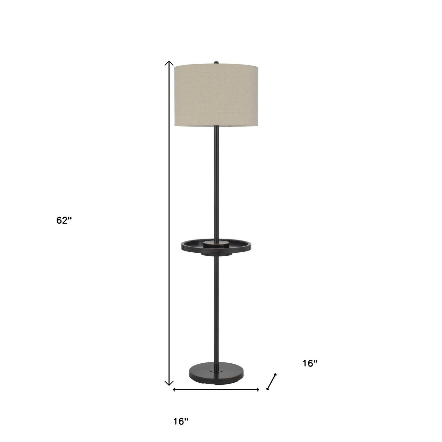 62" Bronze Tray Table Floor Lamp With Beige Drum Shade