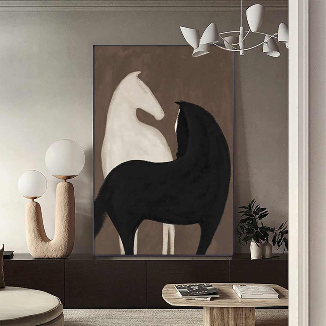 Black and White Fabric Horse Wall Decor