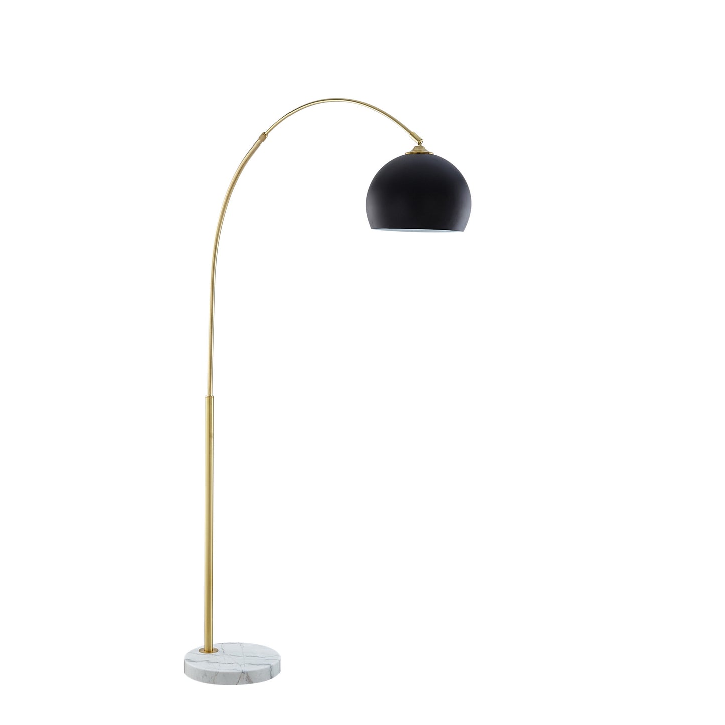 76" Brass Arched Floor Lamp With Black Dome Shade