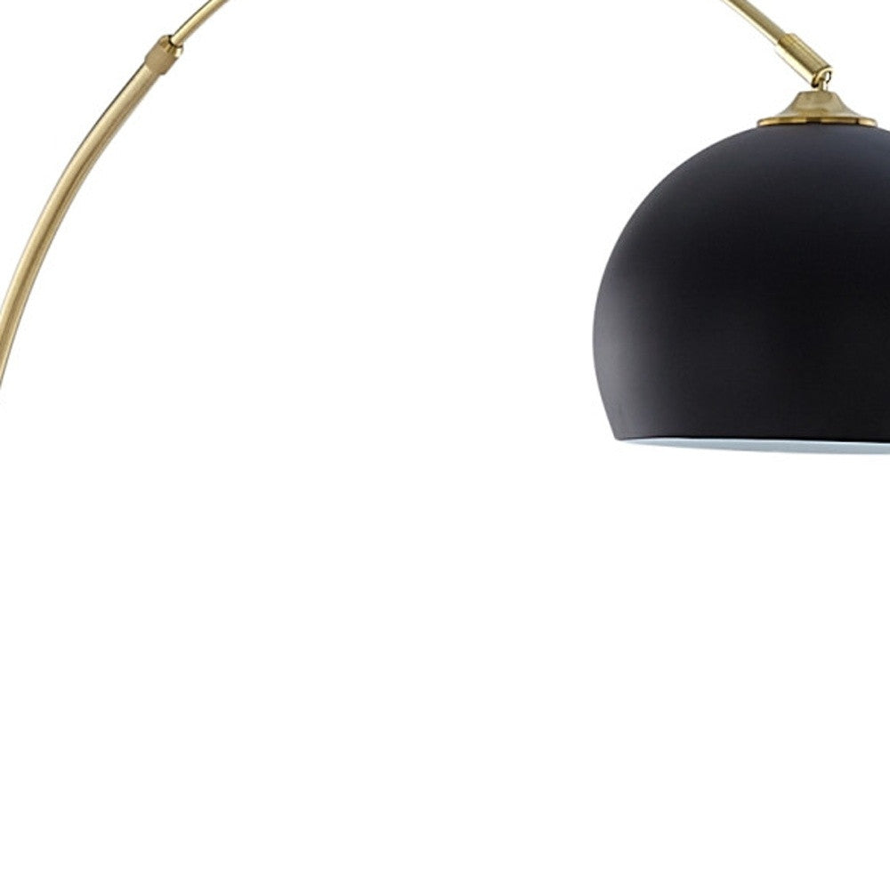 76" Brass Arched Floor Lamp With Black Dome Shade