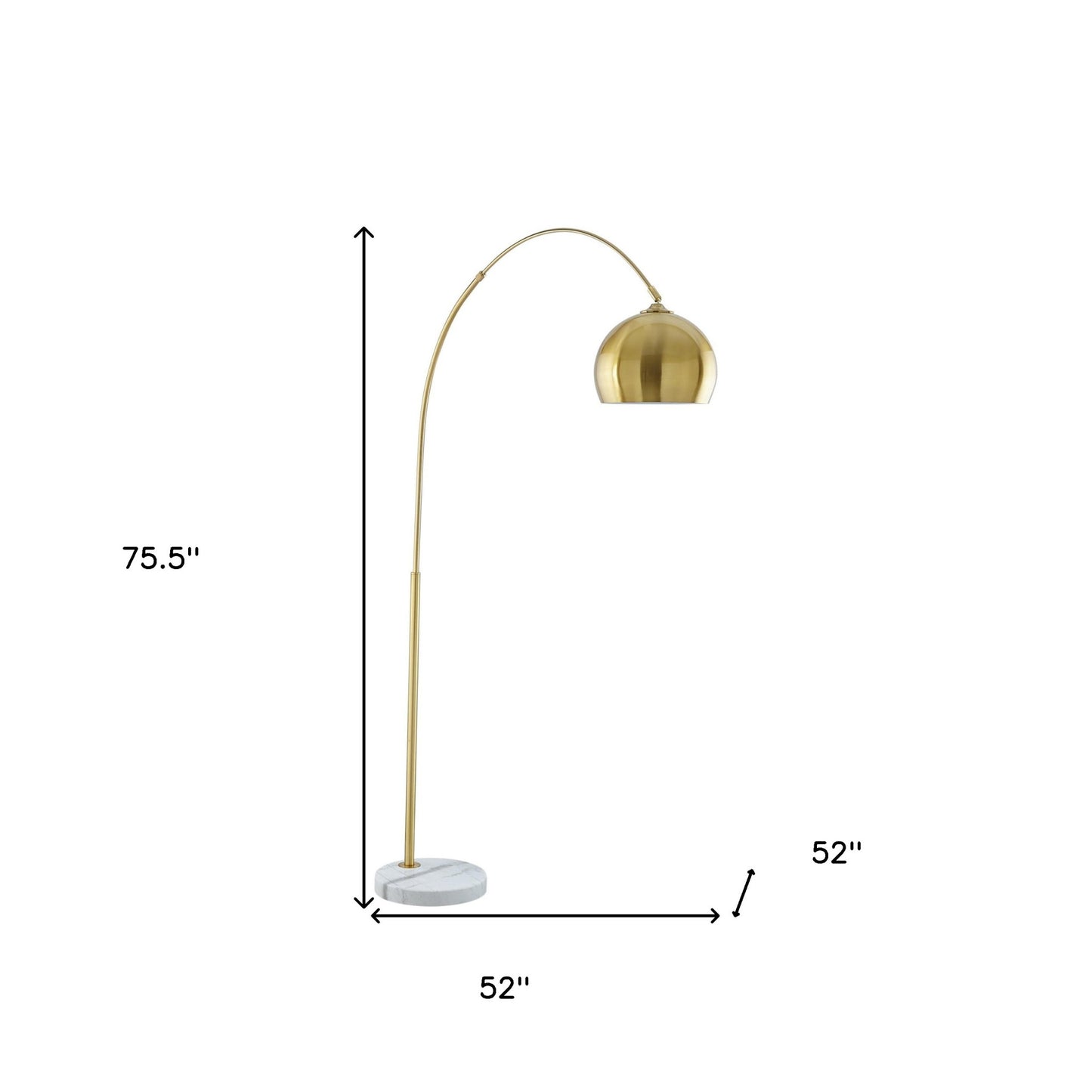 76" Brass Arched Floor Lamp With Black Dome Shade