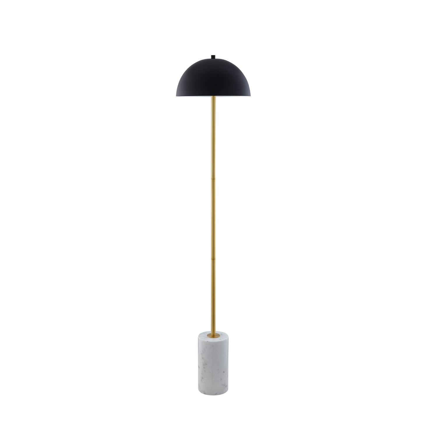 65" Gold and White Floor Lamp With Black Dome Shade