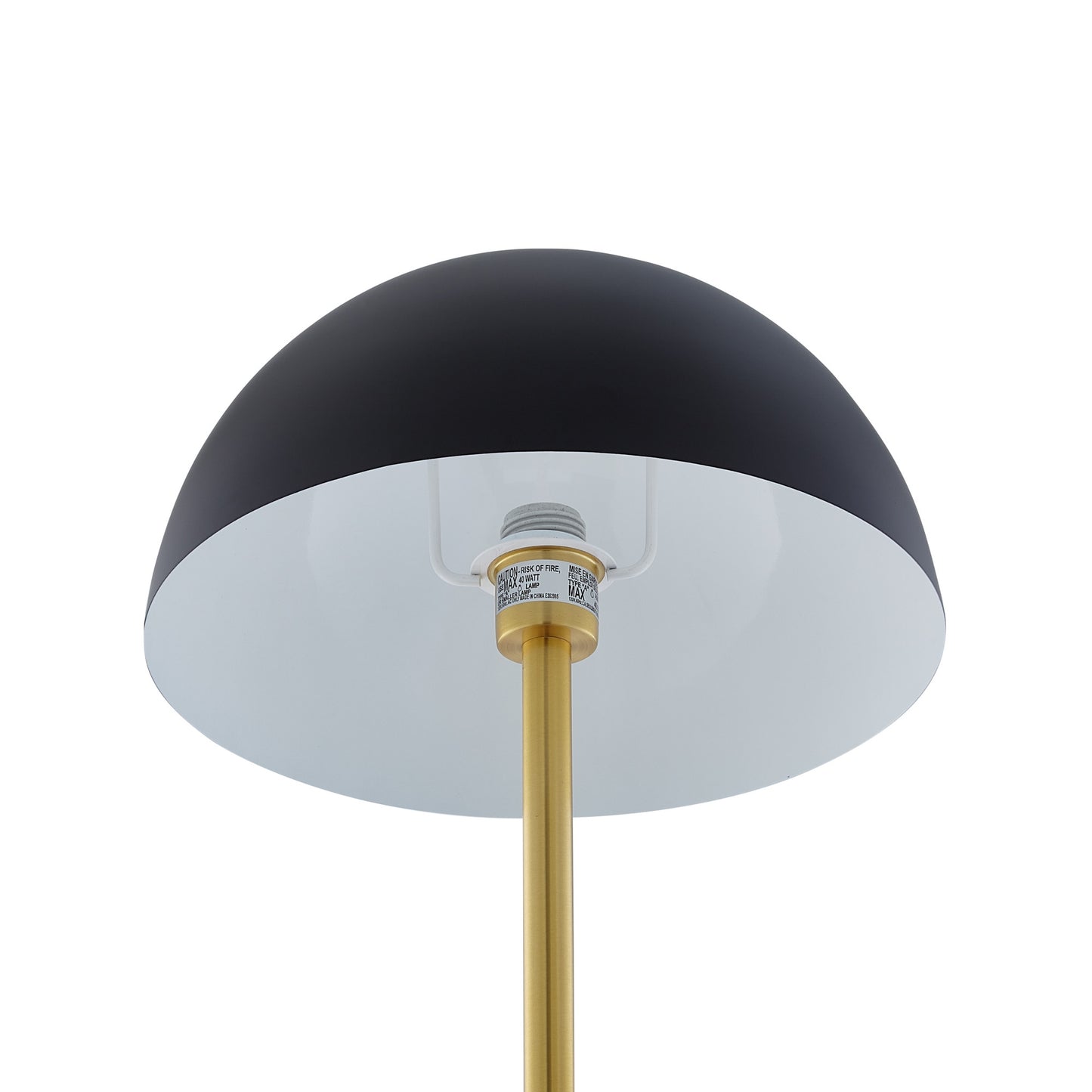 65" Gold and White Floor Lamp With Black Dome Shade