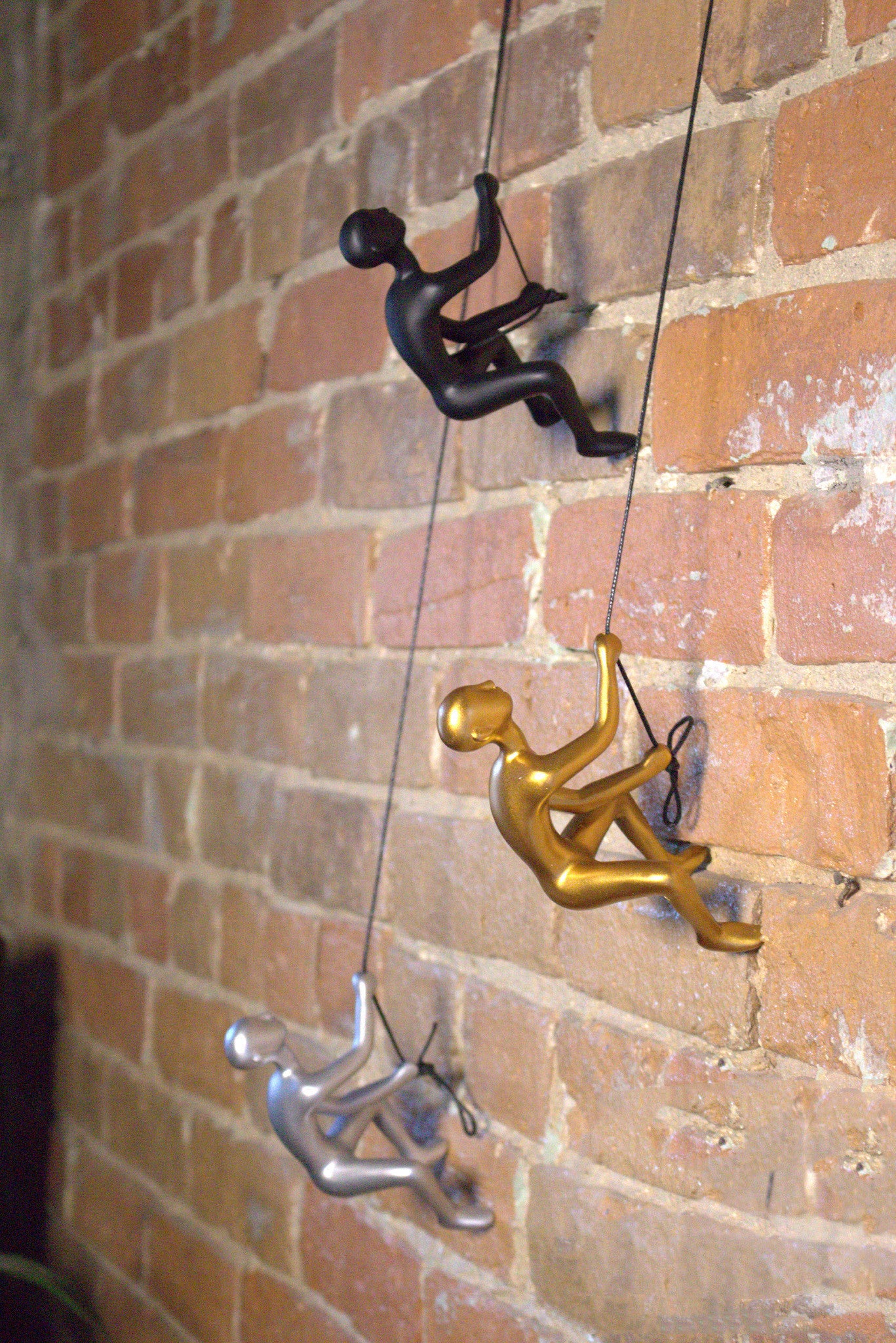 Set of Two 6" Silver Unique Climbing Man With Rope Wall Art