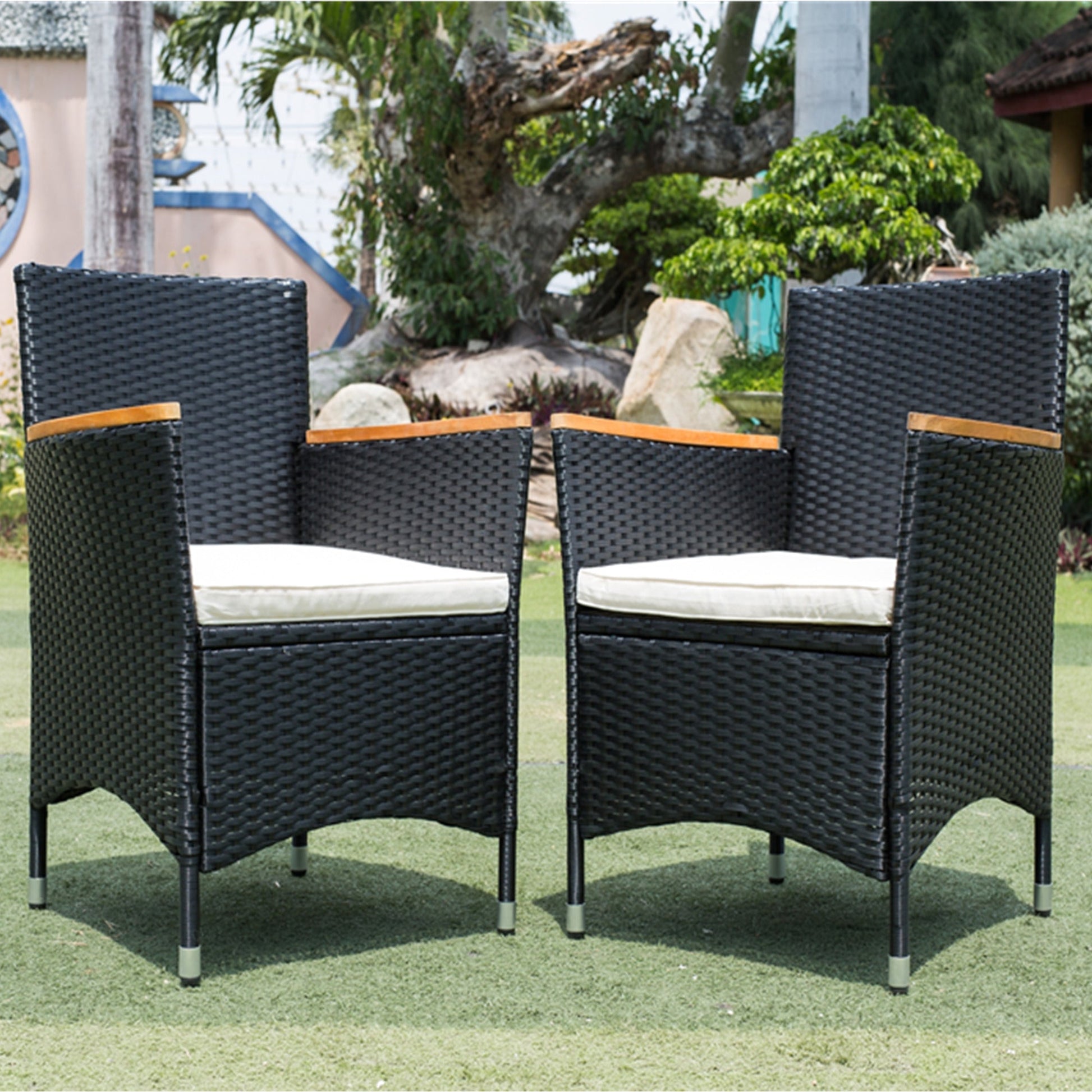 EELIFEE 7-Piece Patio Wicker Dining Set with Acacia Wood Top-5