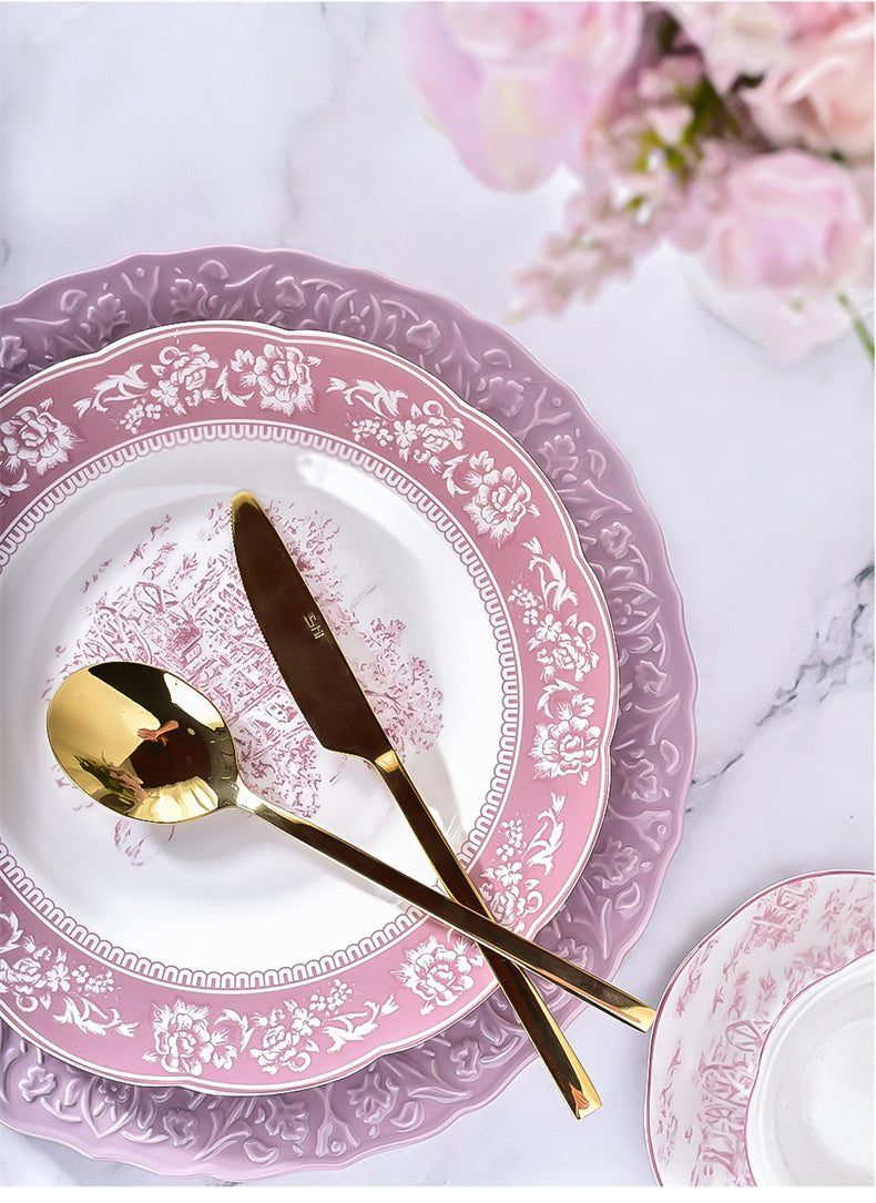 Purple Porcelain French Inspired Embossed Cutlery Set