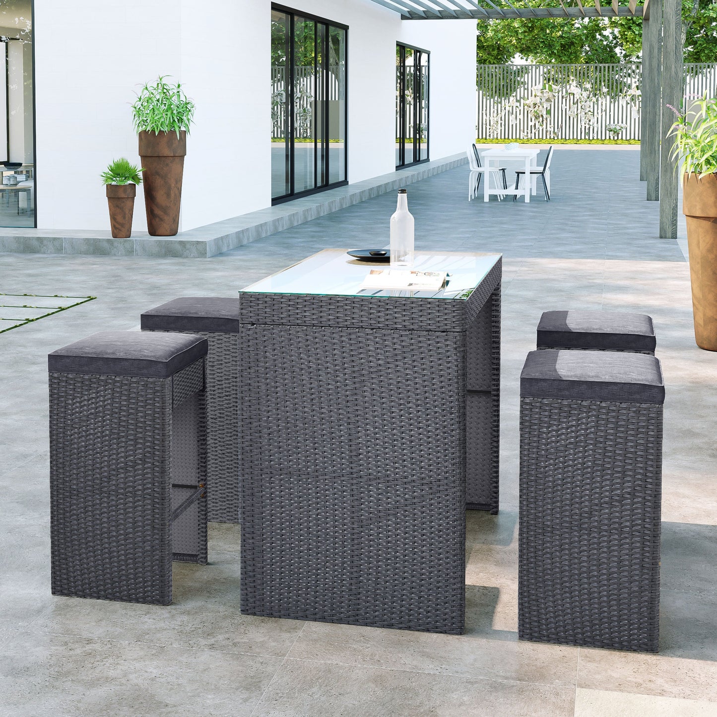 TOPMAX 5-Piece Rattan Patio Furniture Set with Bar Dining Table (Gray)-0