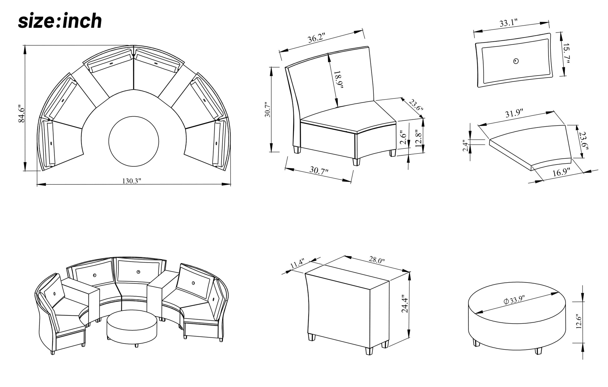 Style 6-Person Rattan Suit Combination for Garden-22