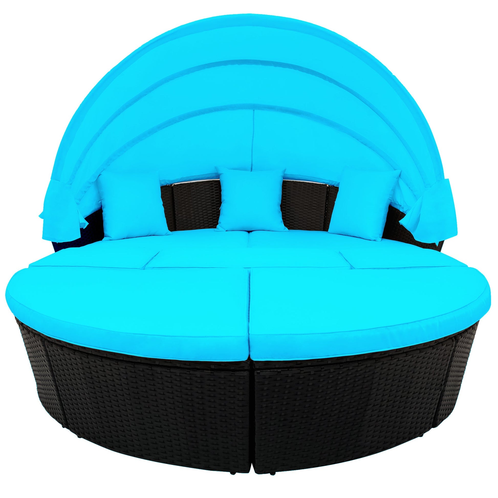 TOPMAX Outdoor Rattan Daybed Sunbed with Canopy, Round Sectional Sofa Set (Blue)-14