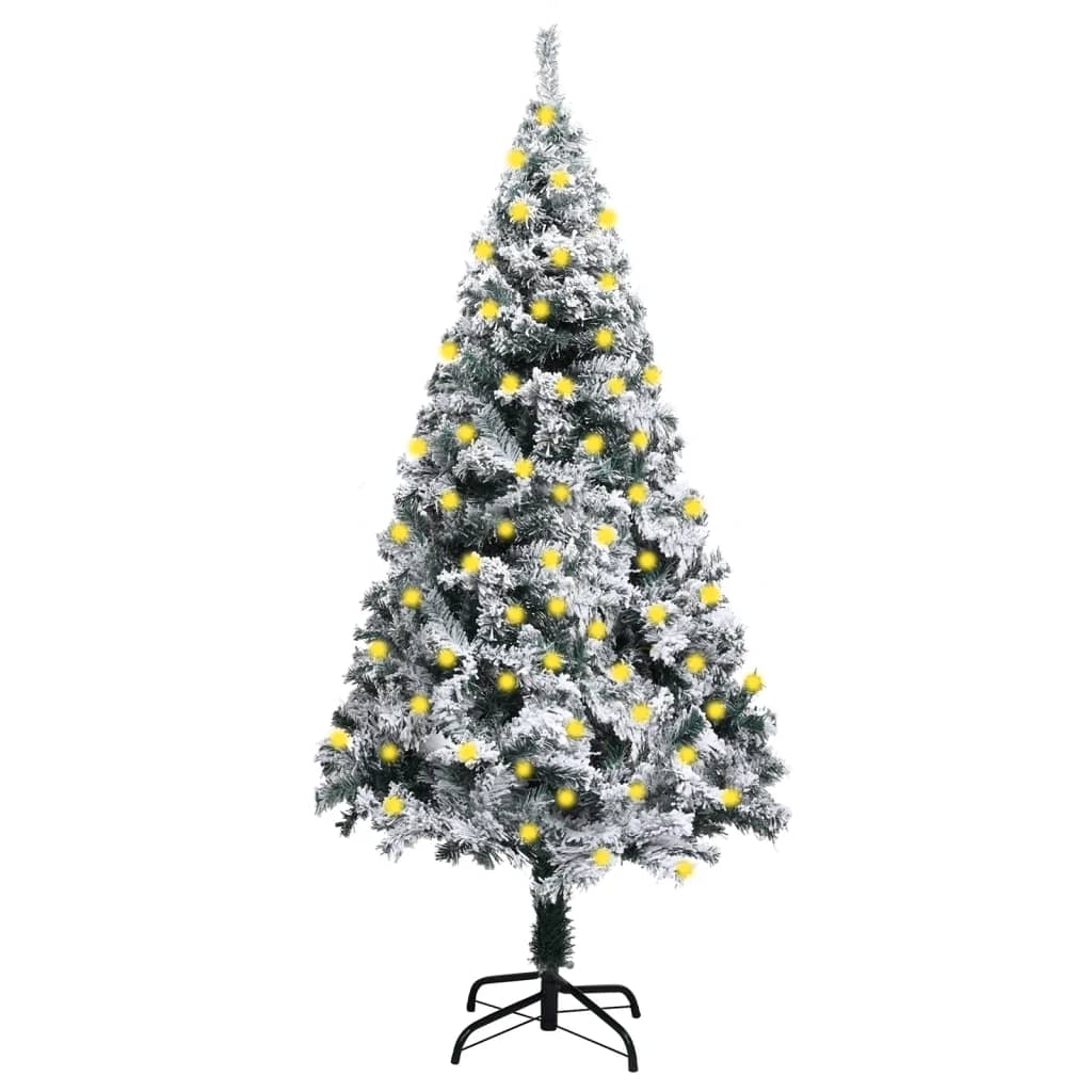 vidaXL Artificial Christmas Tree with LEDs&Flocked Snow Green Xmas Multi Sizes-0