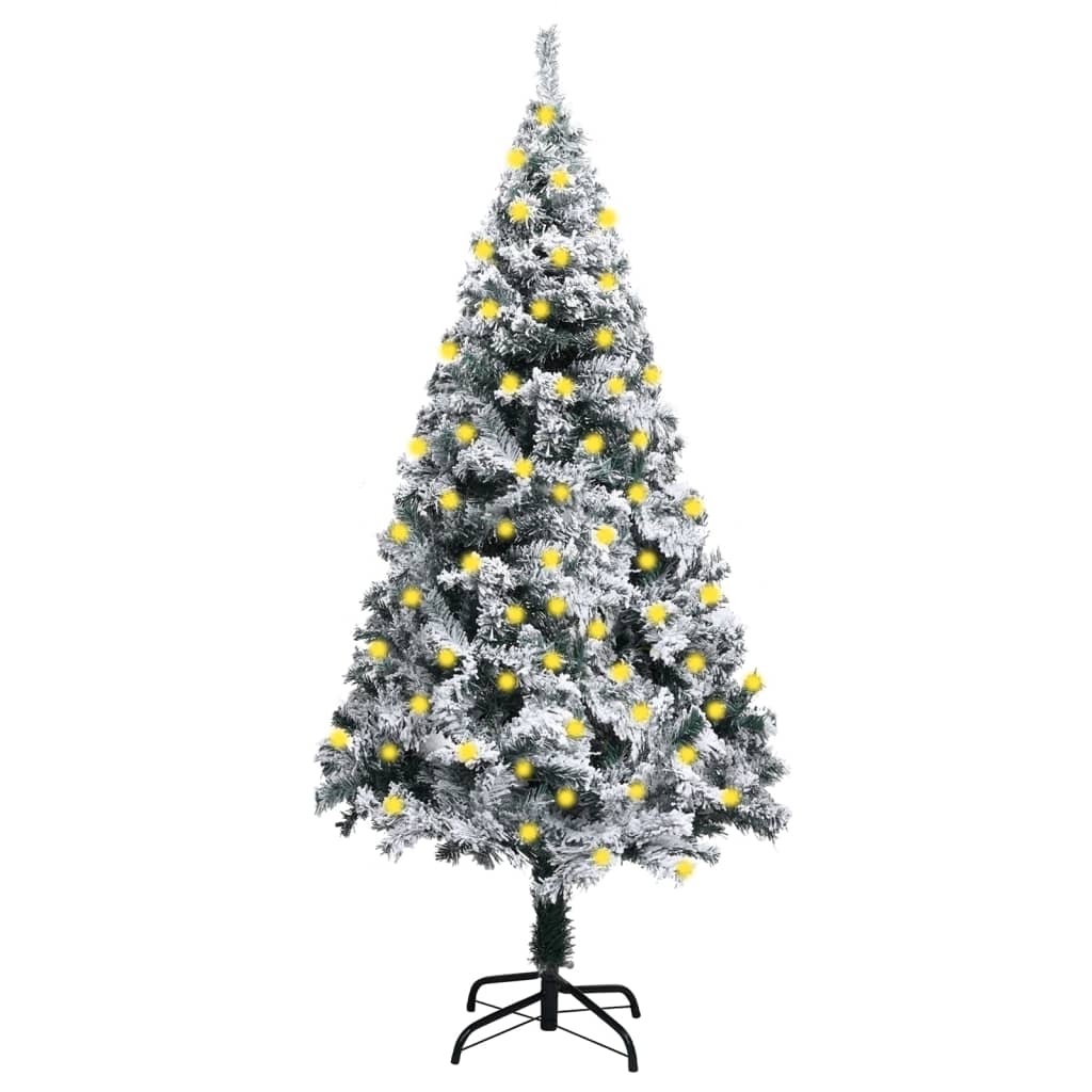 vidaXL Artificial Christmas Tree with LEDs&Flocked Snow Green Xmas Multi Sizes-3