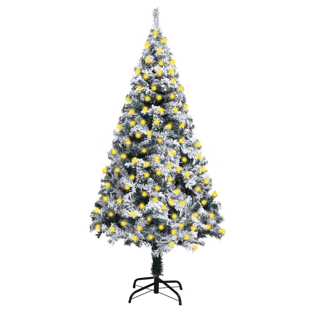 vidaXL Artificial Christmas Tree with LEDs&Flocked Snow Green Xmas Multi Sizes-6