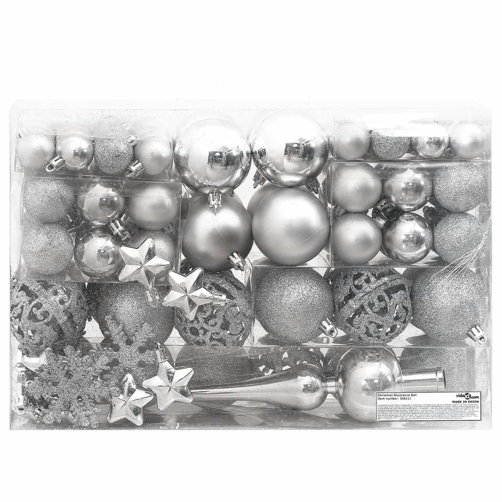 vidaXL 111 Piece Christmas Bauble Set Black Polystyrene-57