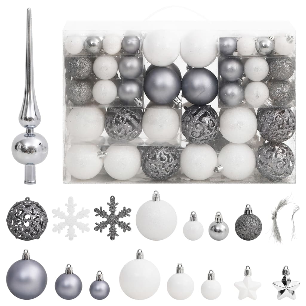 vidaXL 111 Piece Christmas Bauble Set Black Polystyrene-11