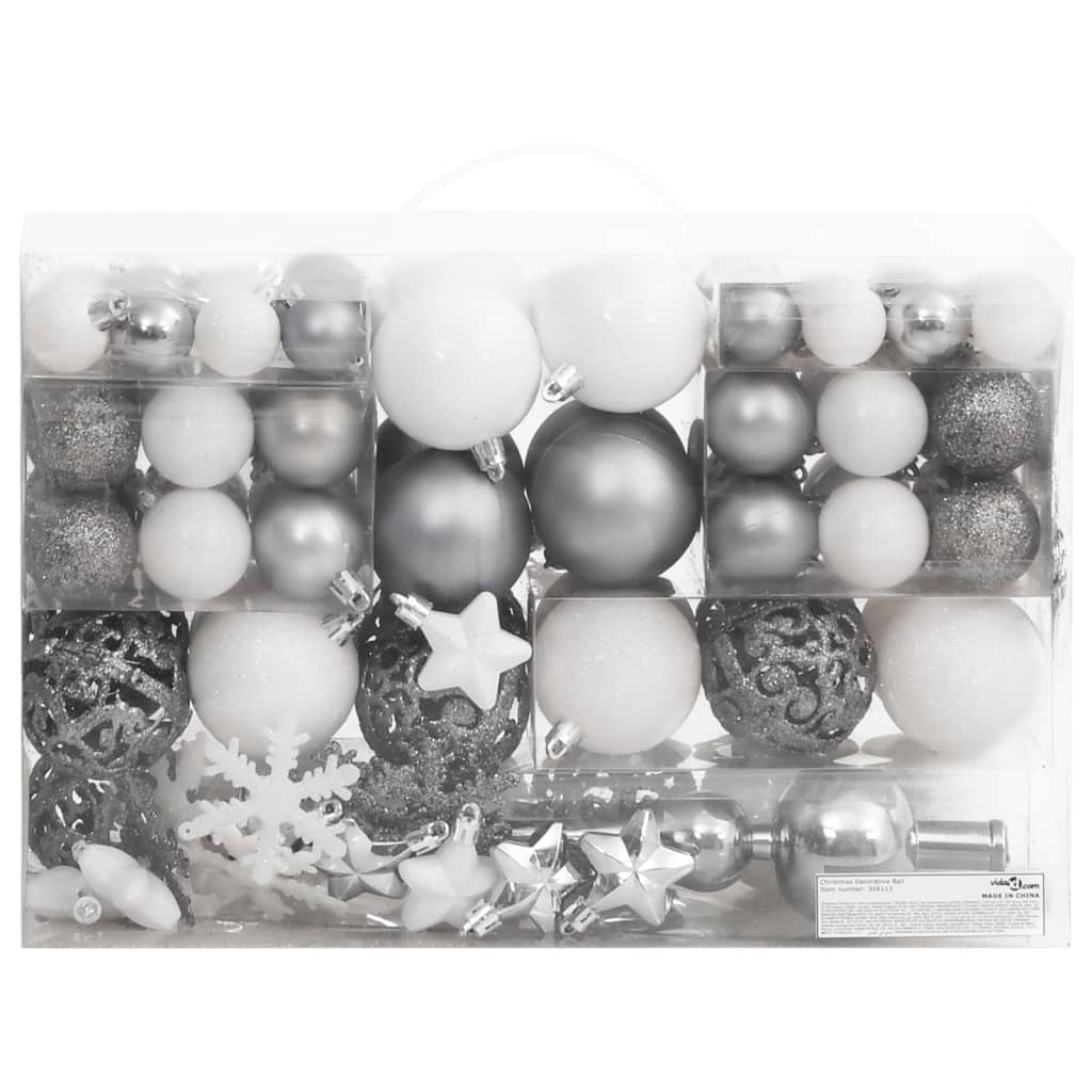 vidaXL 111 Piece Christmas Bauble Set Black Polystyrene-13