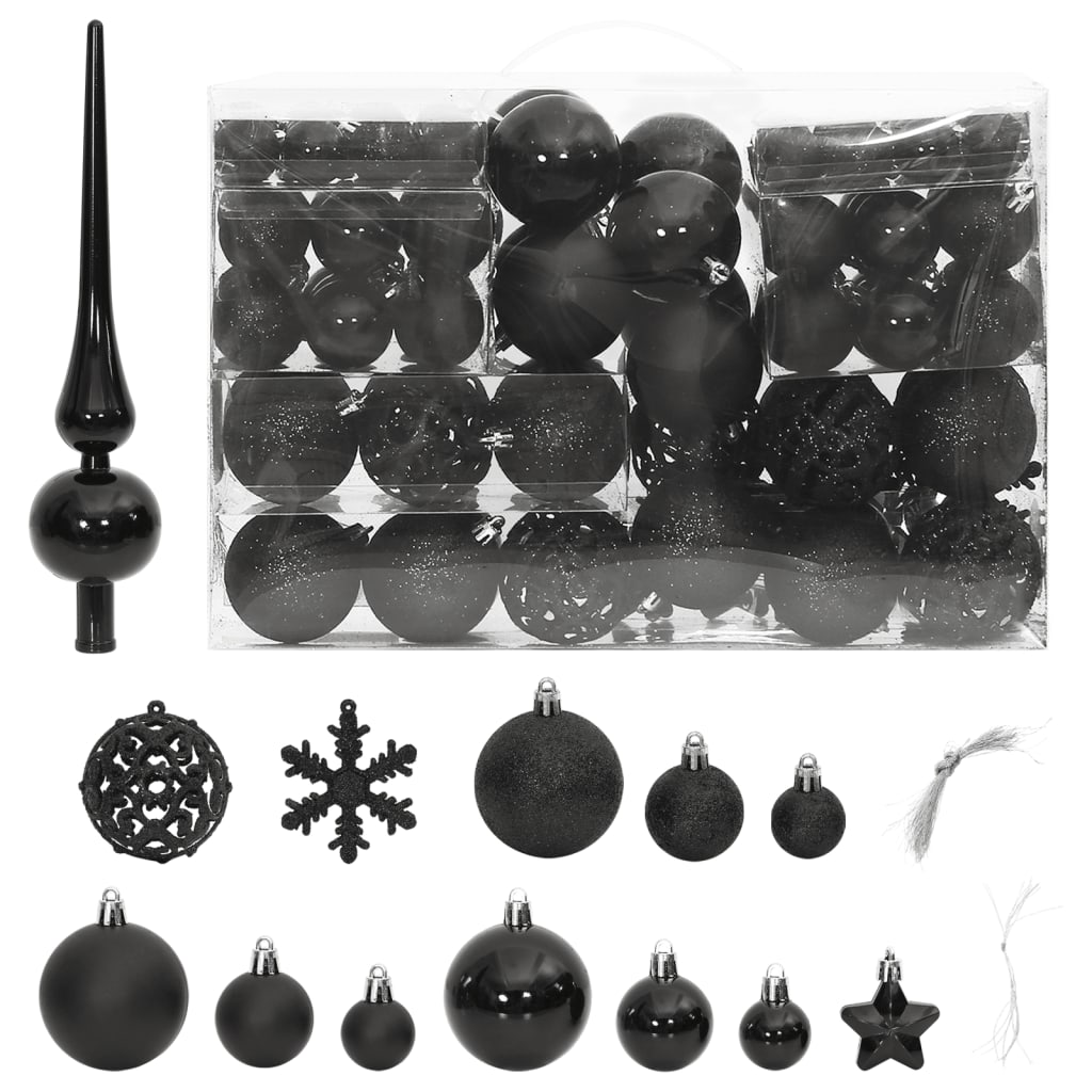 vidaXL 111 Piece Christmas Bauble Set Black Polystyrene-18