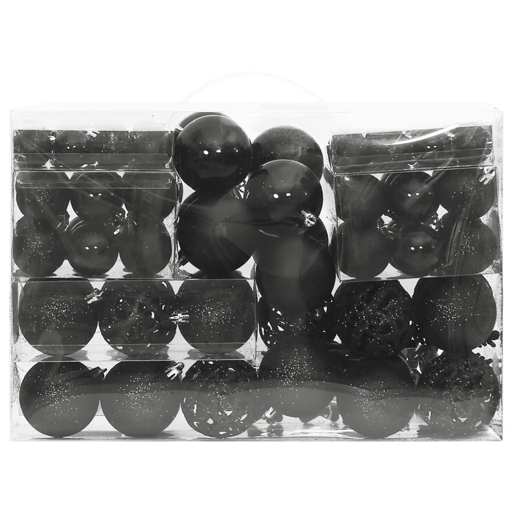 vidaXL 111 Piece Christmas Bauble Set Black Polystyrene-19