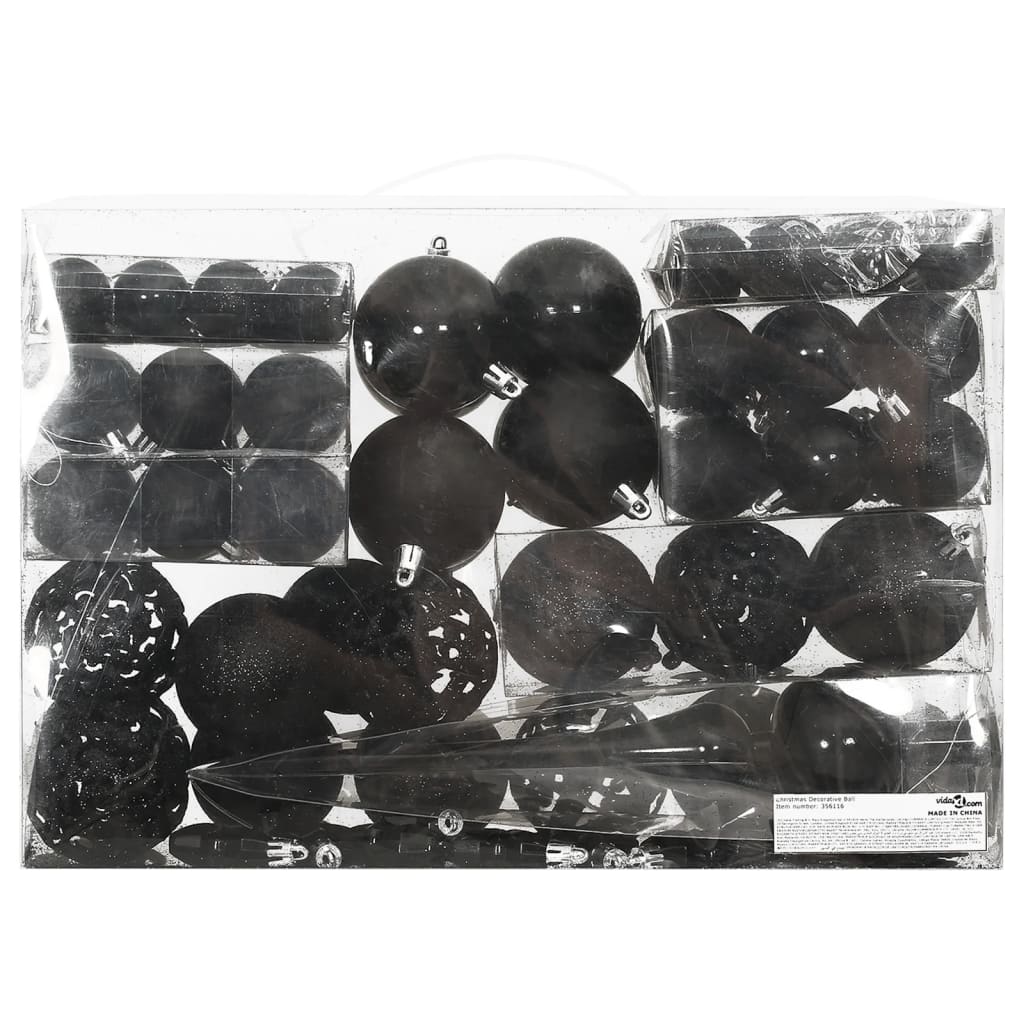 vidaXL 111 Piece Christmas Bauble Set Black Polystyrene-20