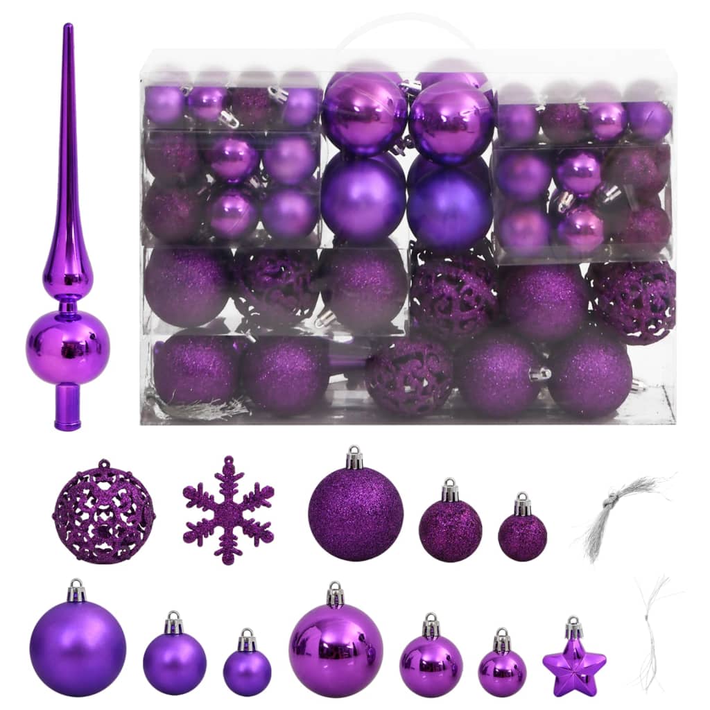 vidaXL 111 Piece Christmas Bauble Set Black Polystyrene-44