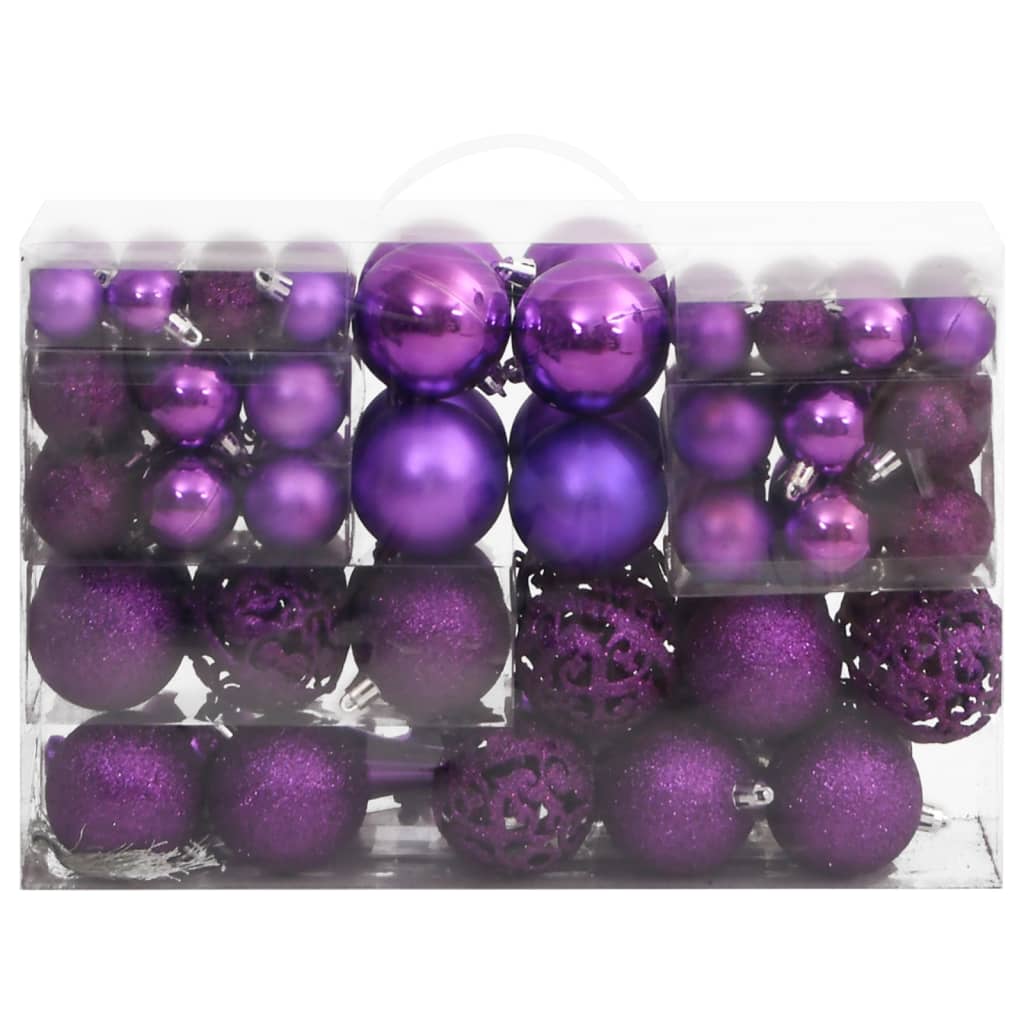 vidaXL 111 Piece Christmas Bauble Set Black Polystyrene-45