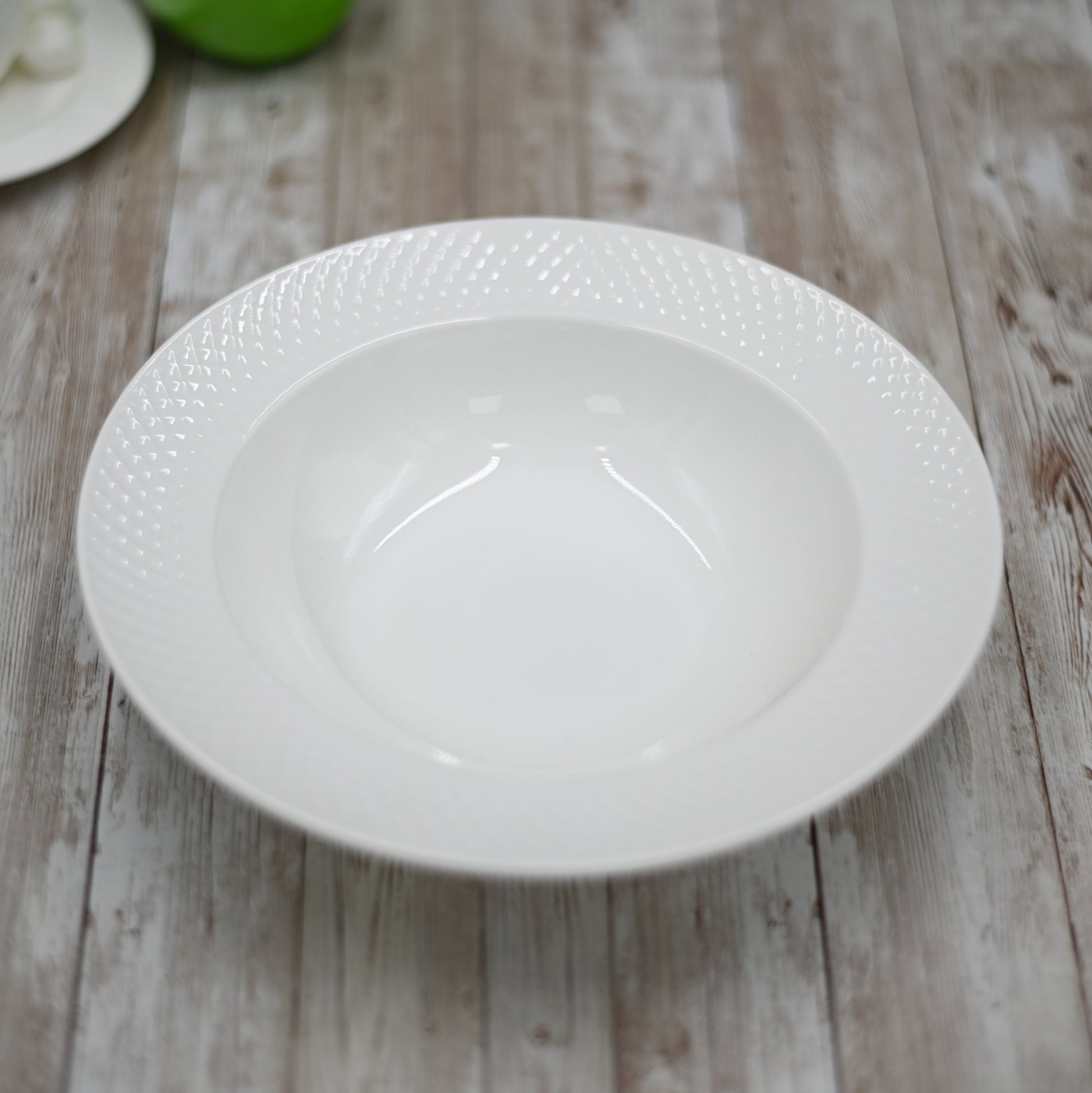 White Porcelain Deep Plate With Embossed Wide Rim 9" inch | Set Of 6 In Gift Box-0