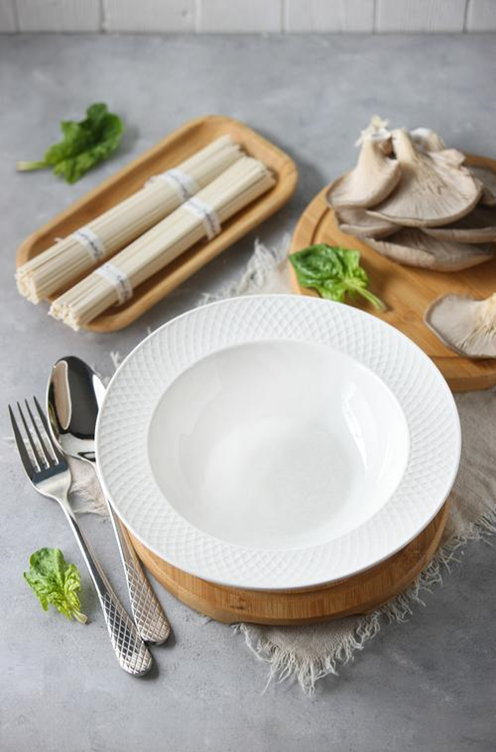 White Porcelain Deep Plate With Embossed Wide Rim 9" inch | For soup, pasta, salad-17