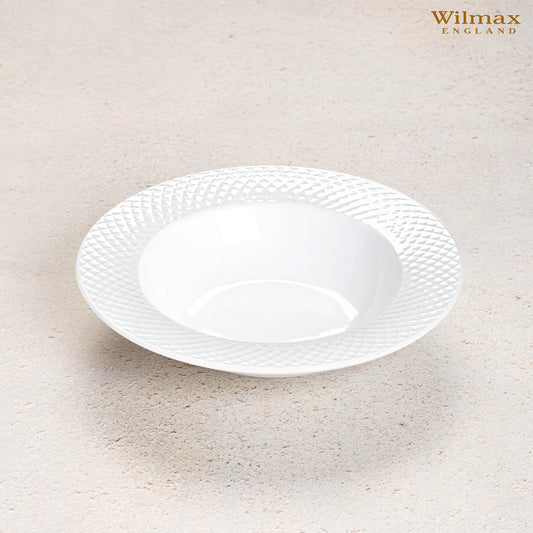 White Porcelain Deep Plate With Embossed Wide Rim 9" inch | For soup, pasta, salad-20