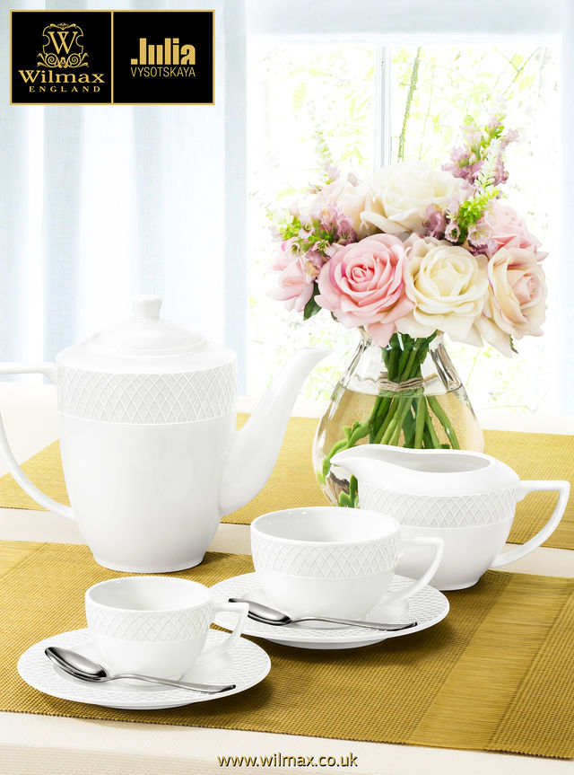 White 8 Oz Tea Cup & 6" inch Saucer Set Of 6 In Gift Box-17