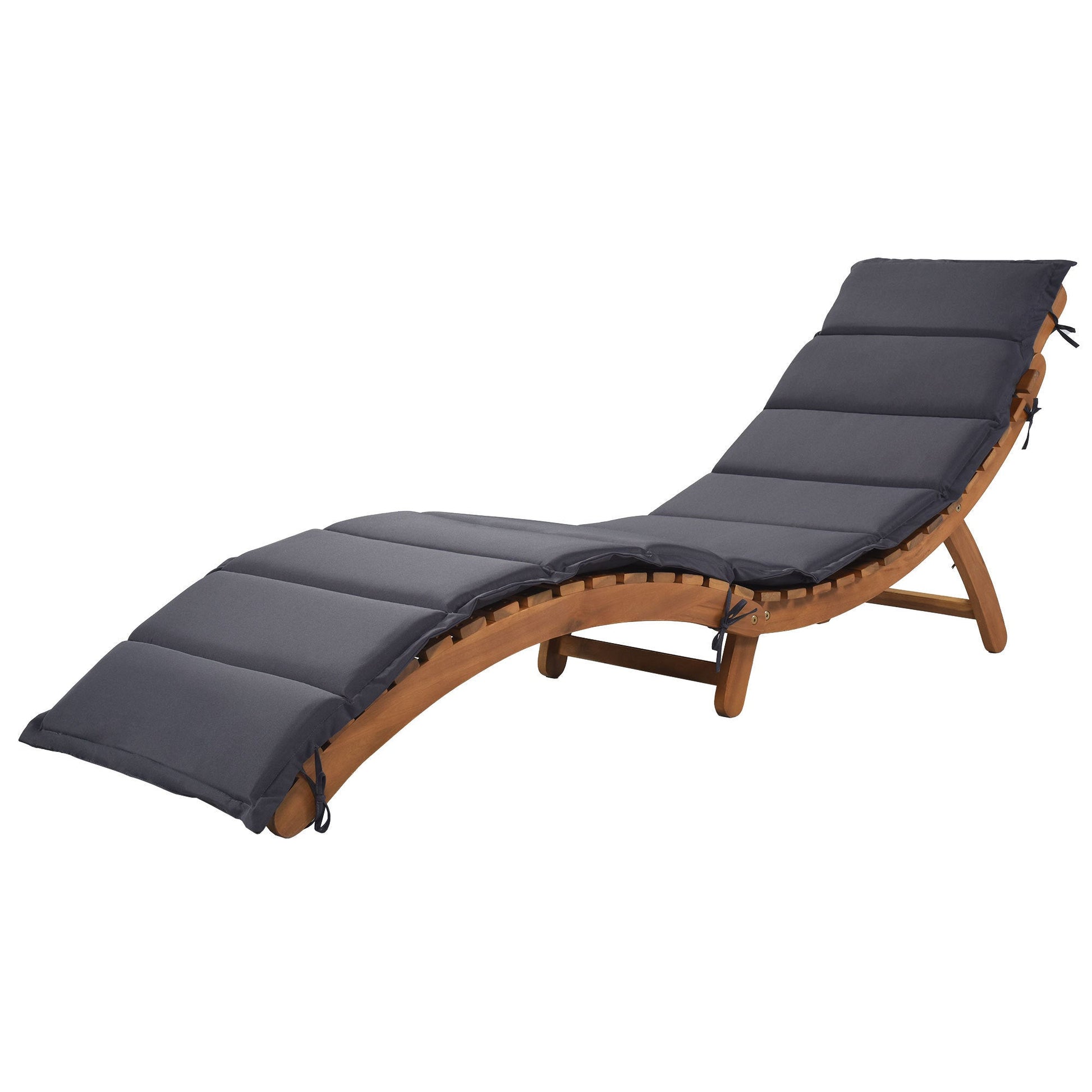 TOPMAX Outdoor Patio Wood Portable Extended Chaise Lounge Set with Foldable Tea Table for Balcony, Poolside, Garden, Brown Finish+Dark Gray Cushion-10