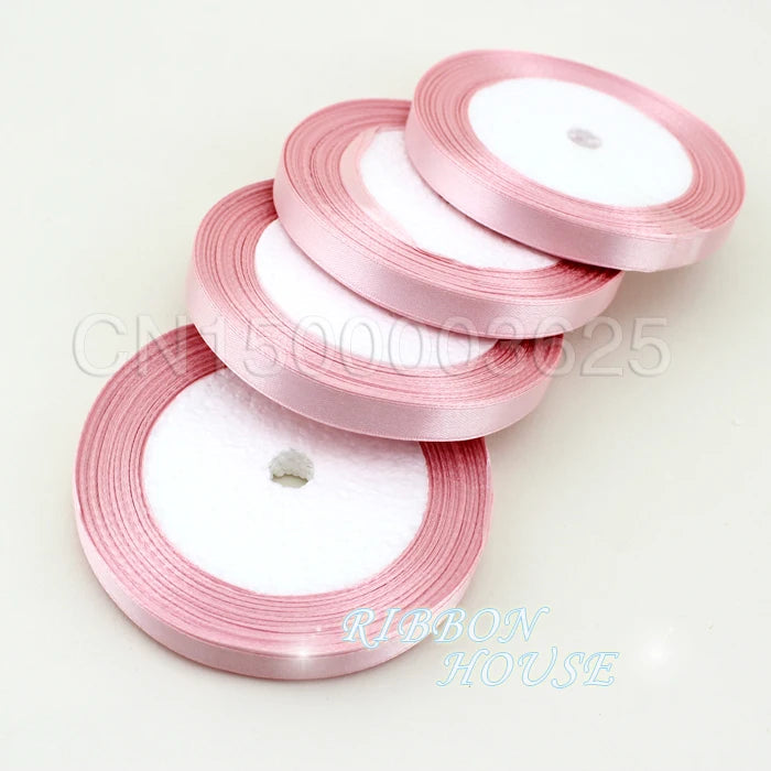 (25 yards/roll) 3/8" (10mm) Pink Single Face Satin Ribbon Webbing Decoration Gift Christmas Ribbons