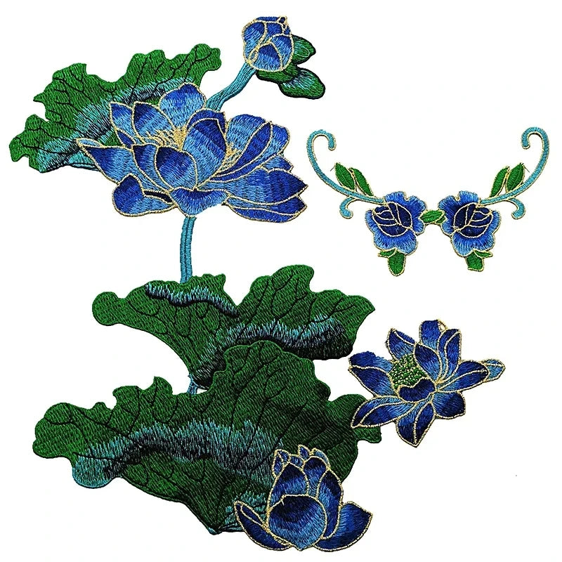 1PC Embroidered Lotus Flower Cloth Fabric Stickers DIY Iron on Patches Applique For Jeans Clothes Hat Sewing Accessories Badge