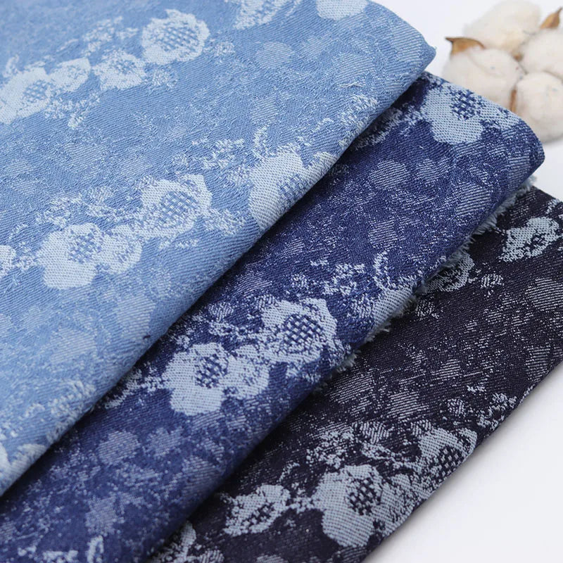 Floral Pattern Jeans Fabric Thick After Washed Denim DIY Sewing Pants Coat Blazer Handcrafts Needlework Telas 50X160cm