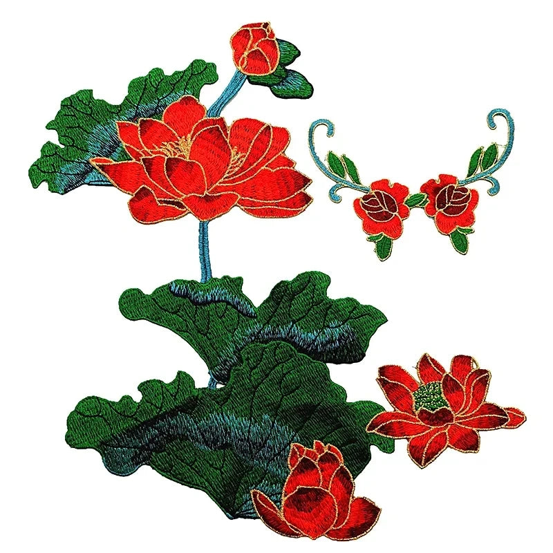 1PC Embroidered Lotus Flower Cloth Fabric Stickers DIY Iron on Patches Applique For Jeans Clothes Hat Sewing Accessories Badge