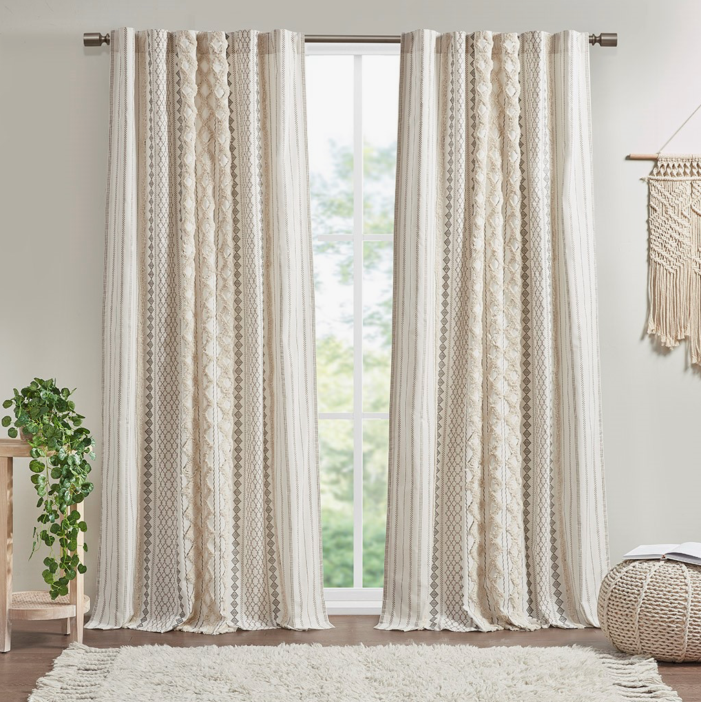 Geo Print Chenille Window Curtain, Ivory