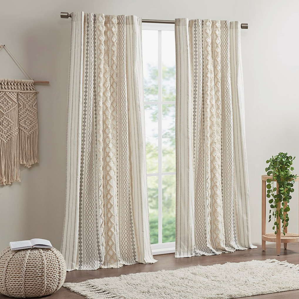 Geo Print Chenille Window Curtain, Ivory