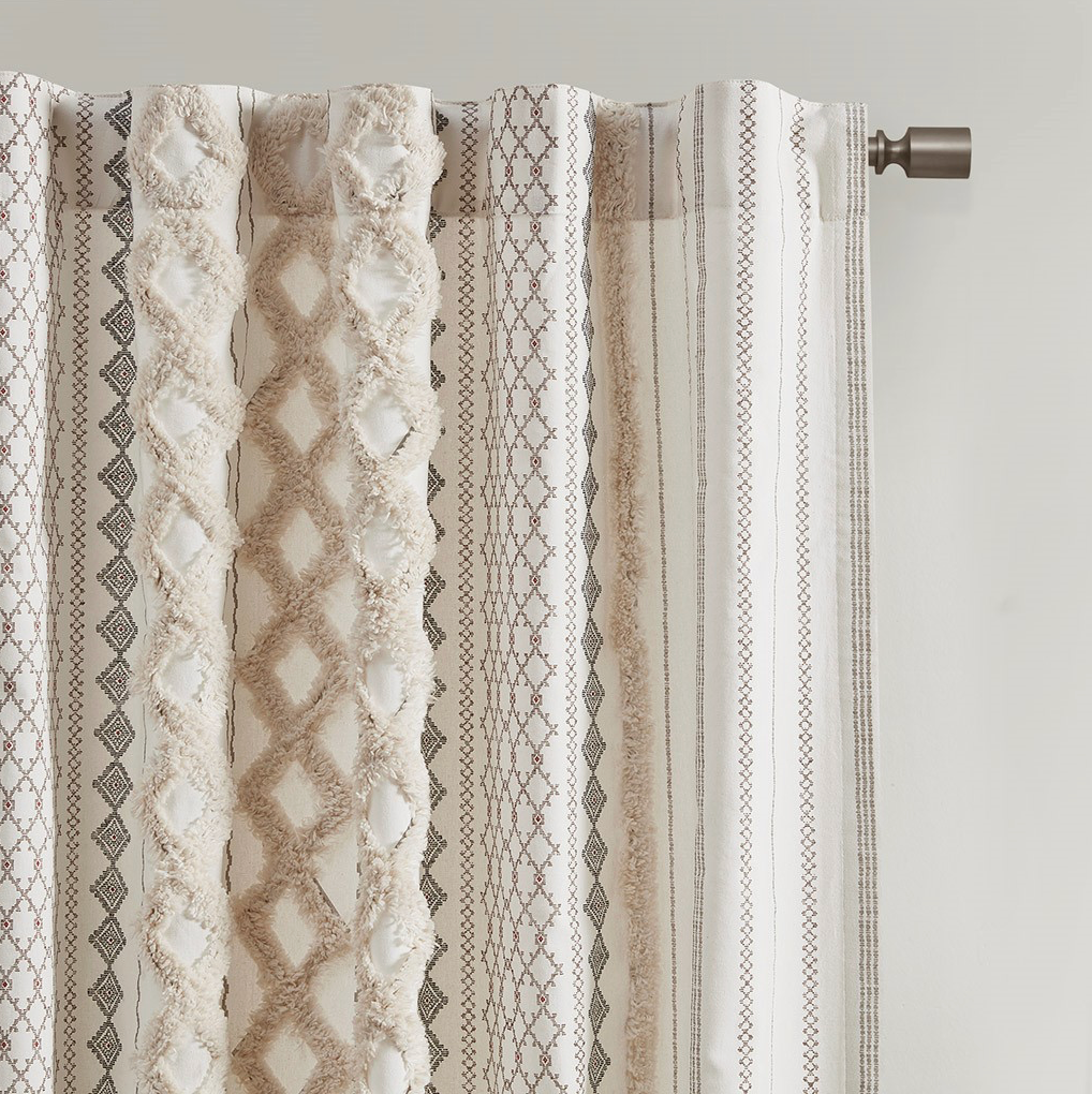 Geo Print Chenille Window Curtain, Ivory