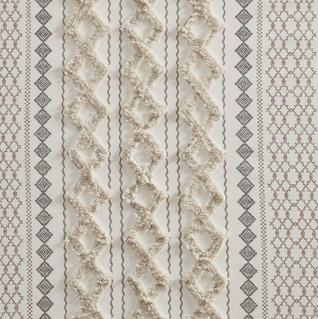 Geo Print Chenille Window Curtain, Ivory