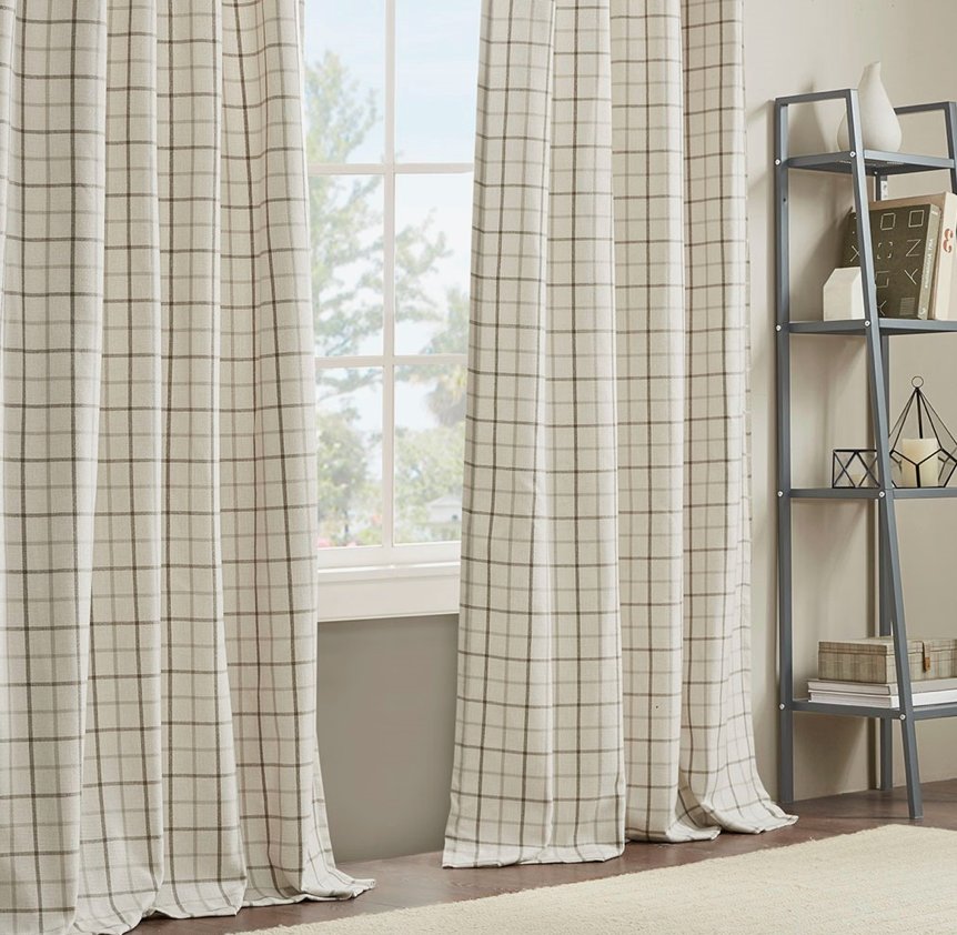 Plaid Fleece Lining Window Panel, Ivory