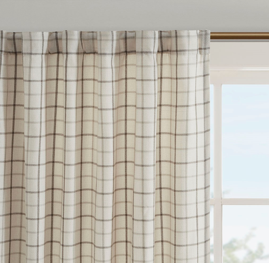 Plaid Fleece Lining Window Panel, Ivory