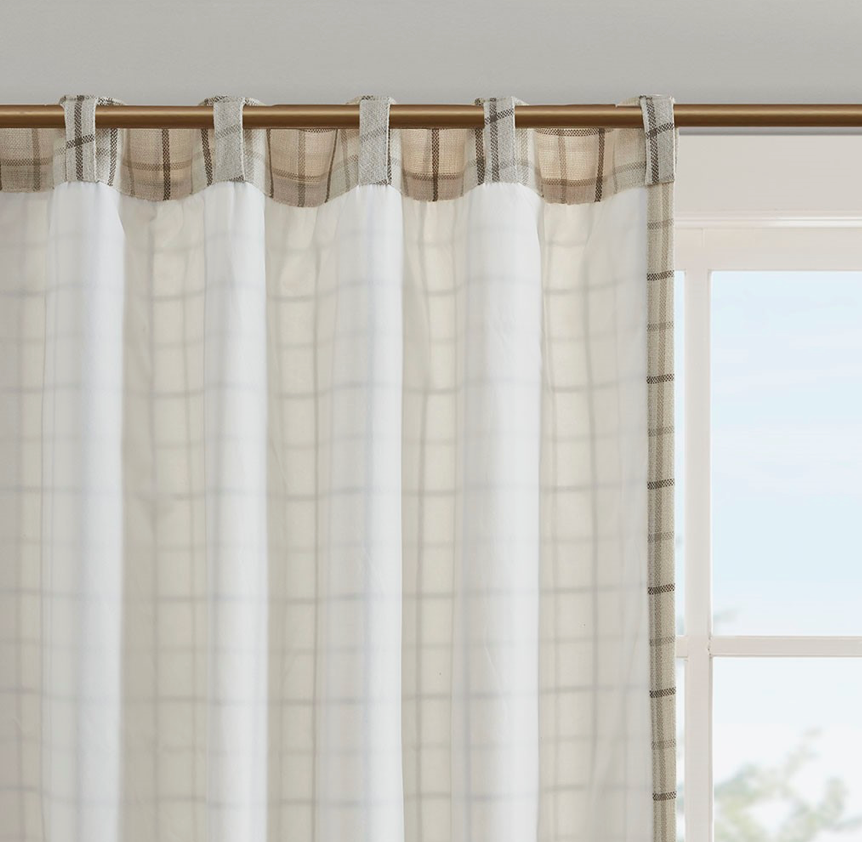 Plaid Fleece Lining Window Panel, Ivory