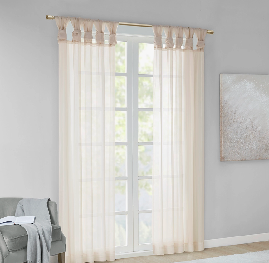 Voile Sheer Twist Tab Drapes, Ivory