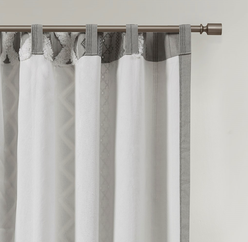 Geo Print Chenille Window Curtain, Grey