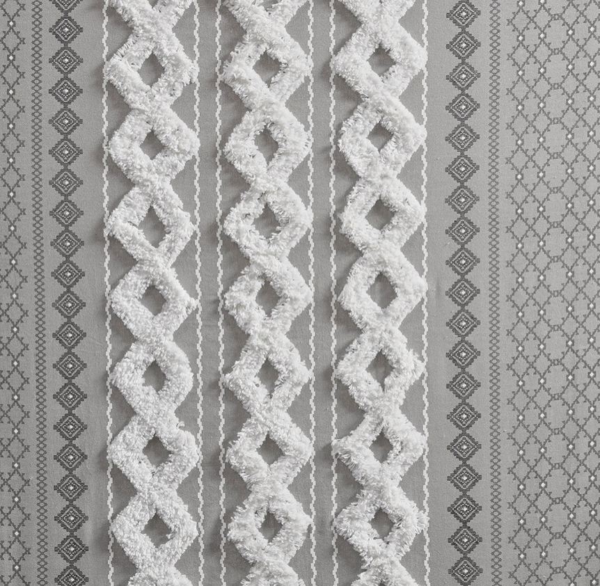 Geo Print Chenille Window Curtain, Grey