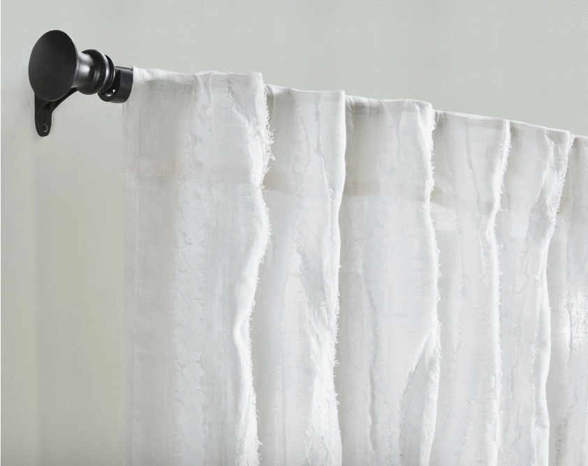 Fraying Linen Sheer Curtain, White