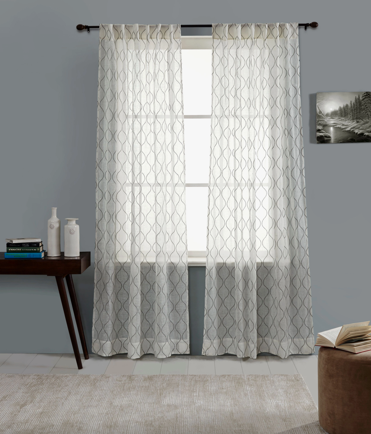 Cascade Linen Embroidery Curtain, Ivory