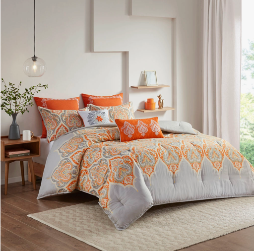 Paisley Boho Comforter Set, Orange