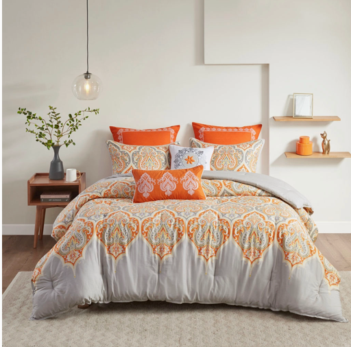 Juego de edredón Paisley Boho, naranja