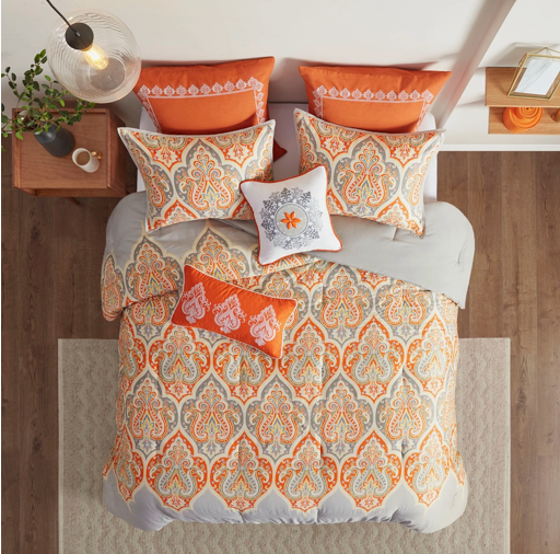 Paisley Boho Comforter Set, Orange