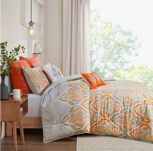 Paisley Boho Comforter Set, Orange